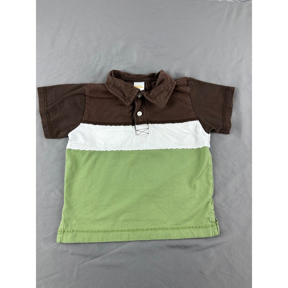 Gymboree Toddler Boys Polo Shirt‎ Size 3 Green Brown White Colorblock